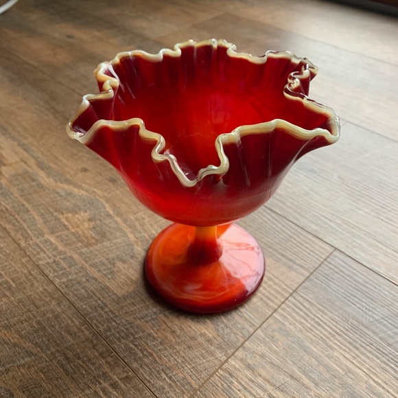 Red Slag Glass Footed Compote - Vintage Imperial Glass Company - Picture 3 of 11